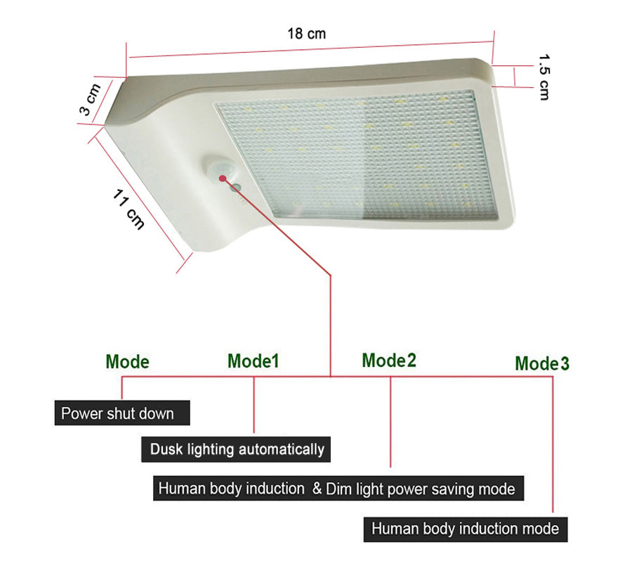 PIR motion sensor Solar Street light 3 modes Outdoor light wall lamp Waterproof Energy Saving Yard Path Home Garde