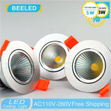 LED COB downlight Recessed 3W 5W 7W silver aluminum body LED Ceiling lights Spot Light Lamp Cool white warm white led lamp