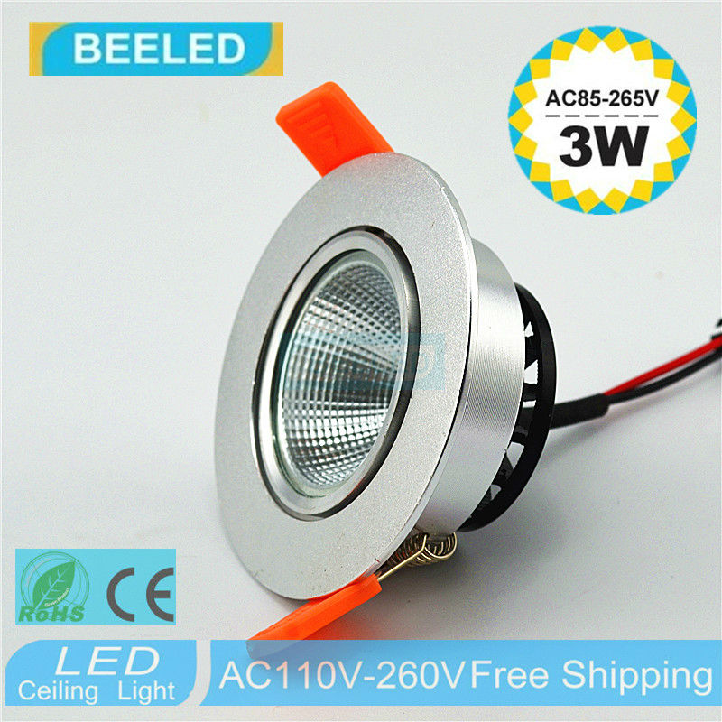 LED COB downlight Recessed 3W 5W 7W silver aluminum body LED Ceiling lights Spot Light Lamp Cool white warm white led lamp