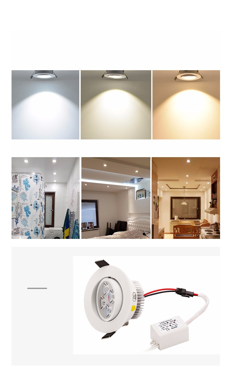 LED Downlight 9W 12W 15W Dimmable Warm White Nature White Pure White Recessed LED Lamp Spot Light AC85-265V