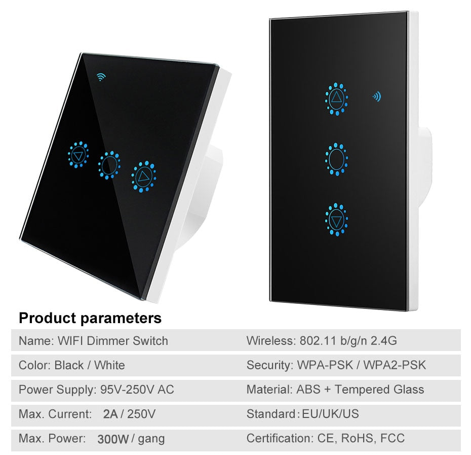 Smart Remote Touch Screen Sensor Switch LED Dimmer Switch Wall Touch Dimmable Glass Control Panel Module EU/UK/US Standard