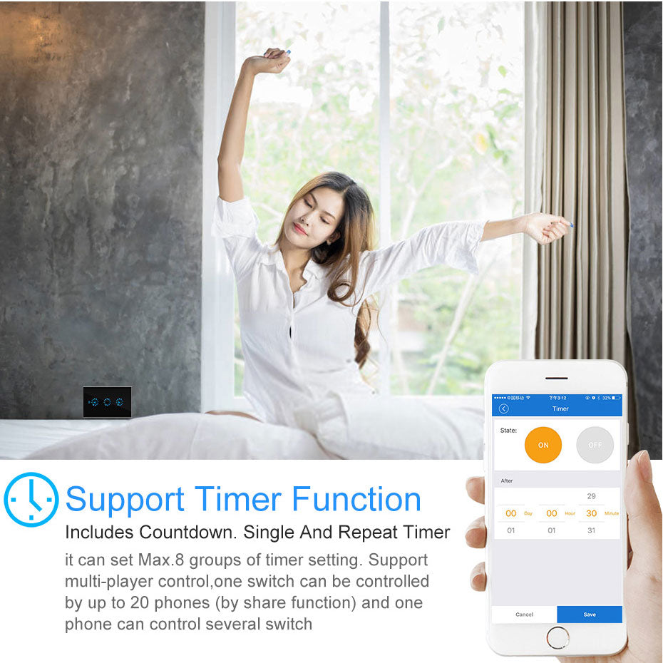 Smart Remote Touch Screen Sensor Switch LED Dimmer Switch Wall Touch Dimmable Glass Control Panel Module EU/UK/US Standard