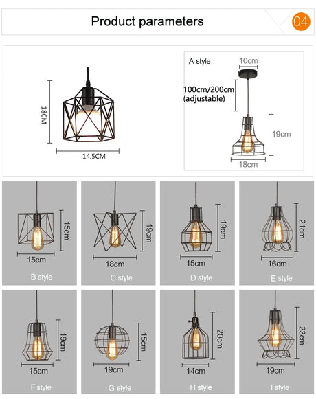 Modern cage pendant light iron minimalist retro Scandinavian loft pyramid pendant lamp metal Hanging Lamp E27 Indoor ZDD0011