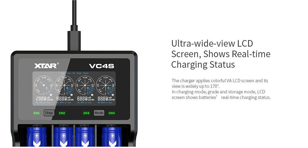 NEW XTAR VC2 VC2S VC4 VC4S  Colorful VA LCD Screen Micro-USB powered portable apply to 3.6V/3.7V Li-ion/IMR/INR/ICR 18650 26650