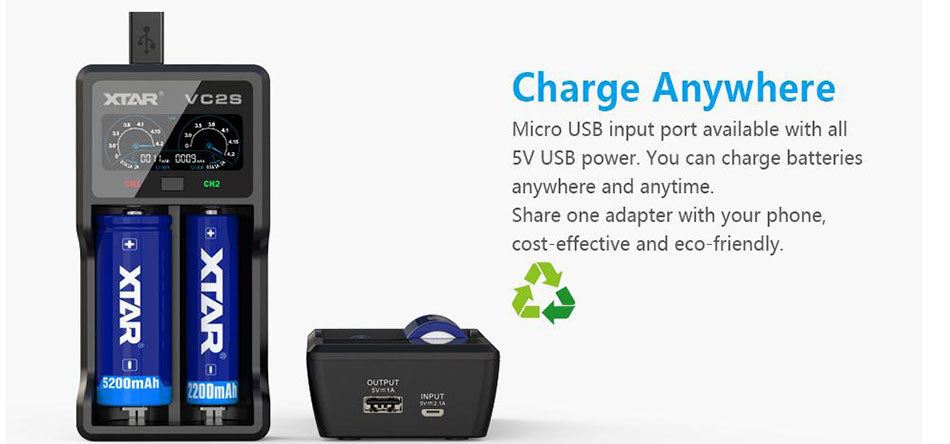 NEW XTAR VC2 VC2S VC4 VC4S  Colorful VA LCD Screen Micro-USB powered portable apply to 3.6V/3.7V Li-ion/IMR/INR/ICR 18650 26650