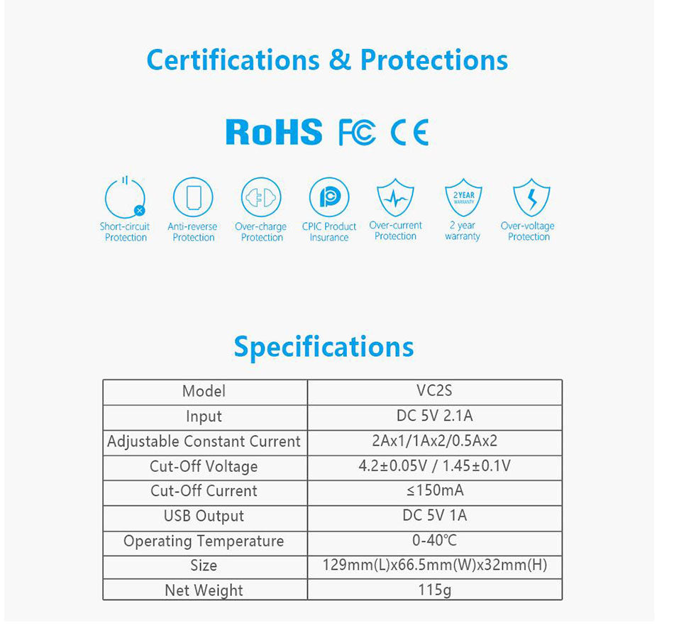 NEW XTAR VC2 VC2S VC4 VC4S  Colorful VA LCD Screen Micro-USB powered portable apply to 3.6V/3.7V Li-ion/IMR/INR/ICR 18650 26650