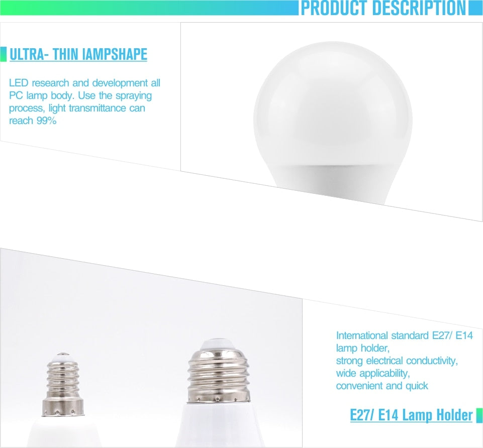 LED Bulb E27 E14 Lamp 3W 5W 7W 9W 12W 15W 18W LED Light AC220V Lampada's Cold White Warm White LED Spotlight For Table Lamp Light