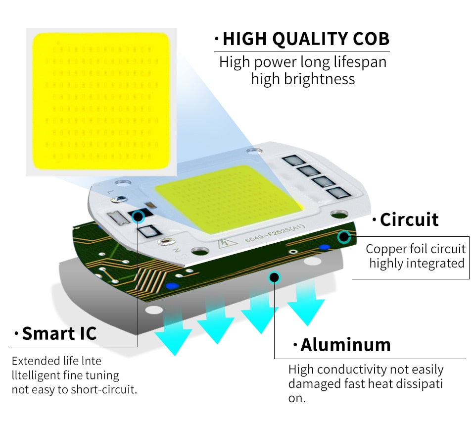LED COB Lamp 10W 20W 30W 50W Real AC 220V 230V IP65 Smart IC DIY LED Bulb Flood Light Spotlight For Projectors Driver Light