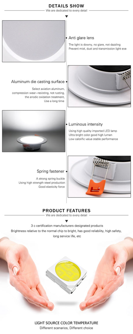 LED Downlight Ceiling 3W Warm white/Cold white led light AC 220V 230V 240V New style