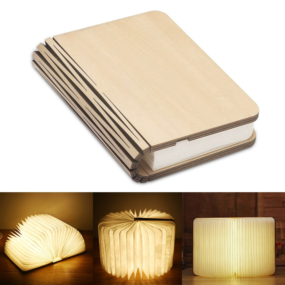 Wooden book lamp Portable USB Rechargeable LED Magnetic 3 color Dimmable Foldable Night Light Desk Lamp Home Decors