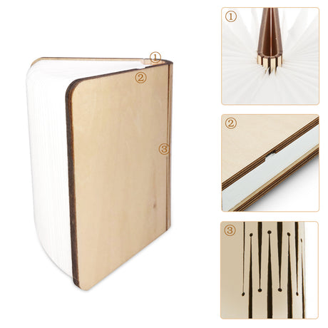 Wooden book lamp Portable USB Rechargeable LED Magnetic 3 color Dimmable Foldable Night Light Desk Lamp Home Decors