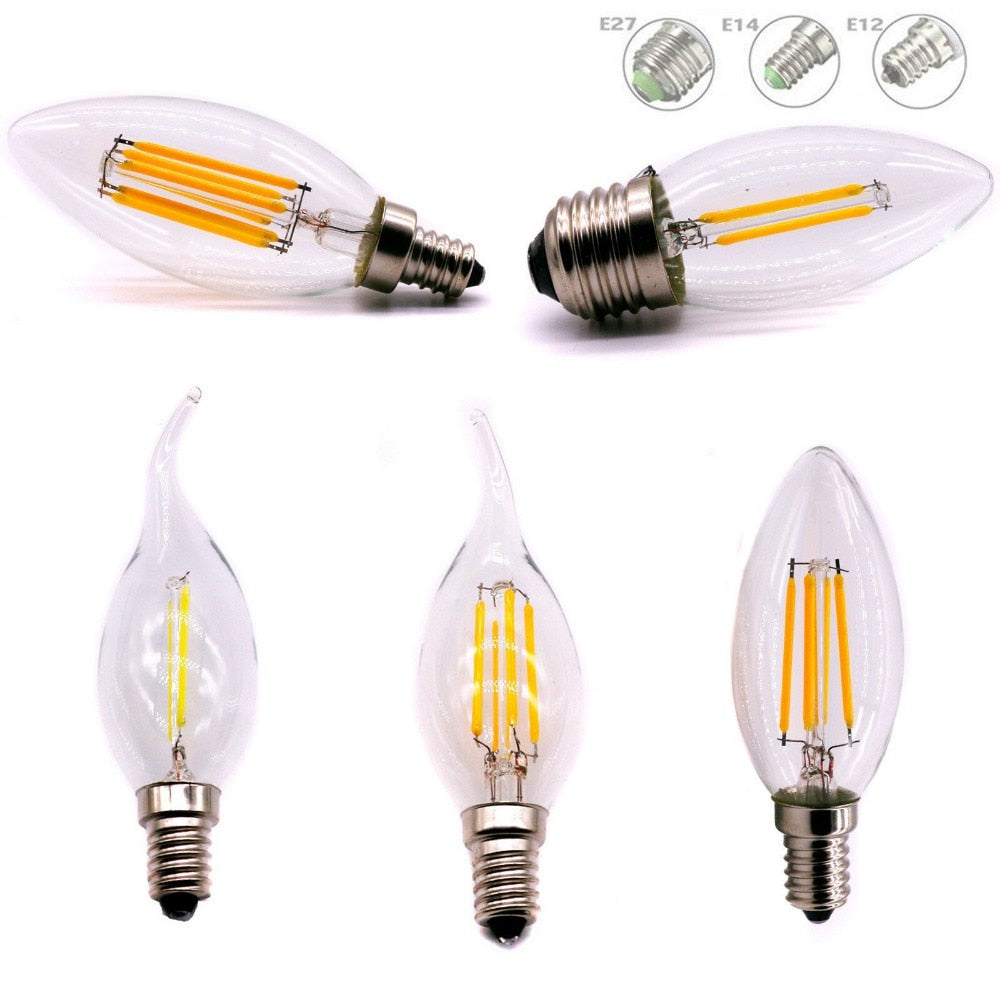 LED Candle Bulb C35 Light 2W/4W/6W 110V/220V Warm/Cool White Retro Filament Lamp For Chandelier Lighting 360 Degree