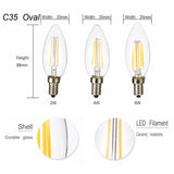 LED Candle Bulb C35 Light 2W/4W/6W 110V/220V Warm/Cool White Retro Filament Lamp For Chandelier Lighting 360 Degree