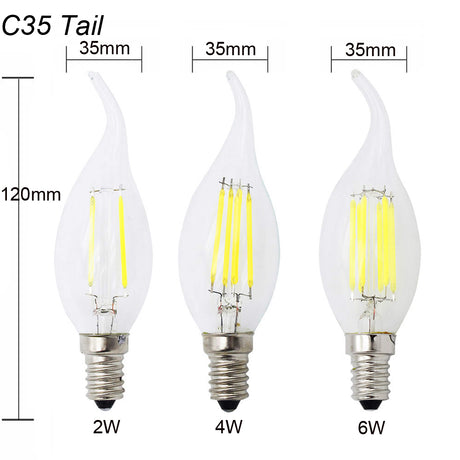 LED Candle Bulb C35 Light 2W/4W/6W 110V/220V Warm/Cool White Retro Filament Lamp For Chandelier Lighting 360 Degree