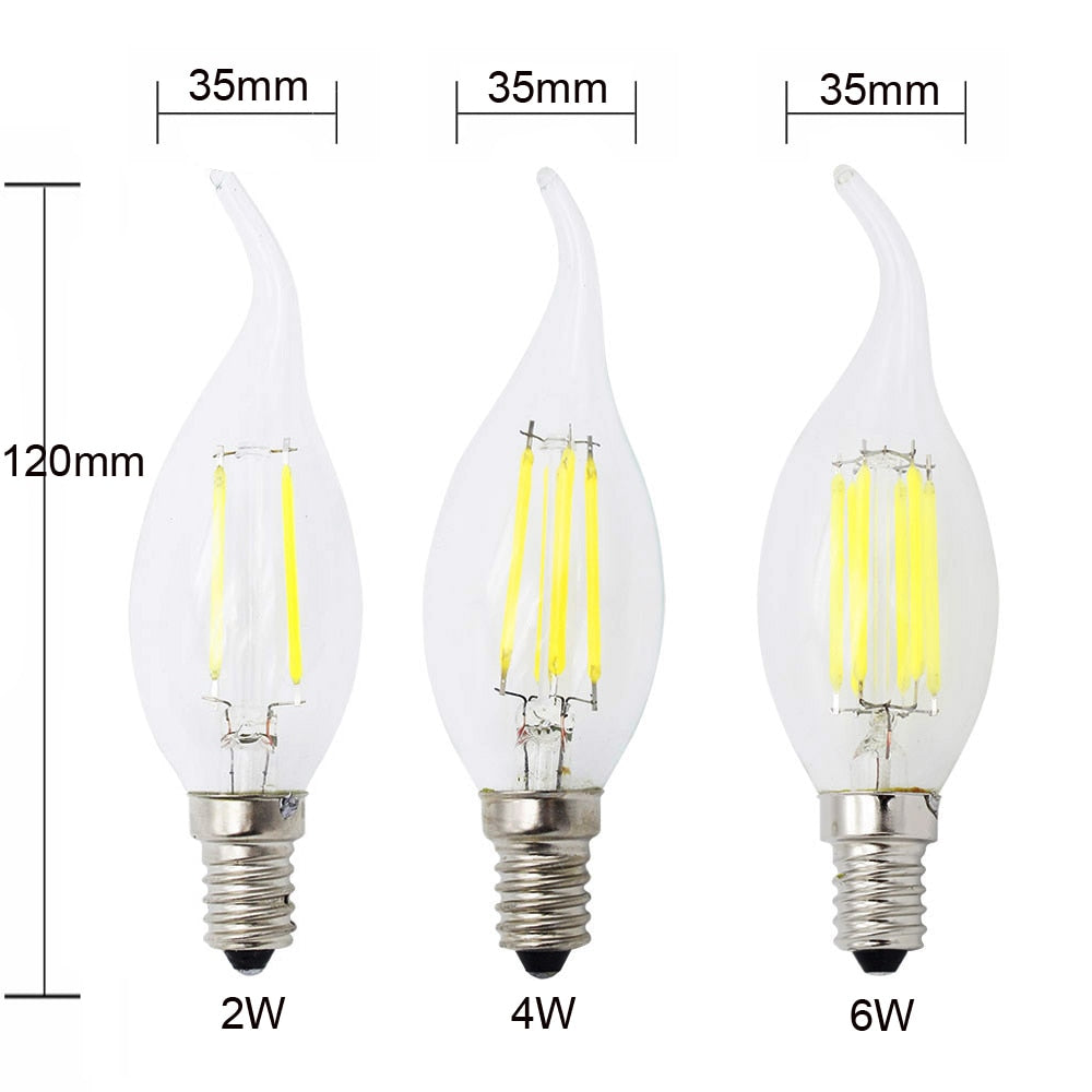 LED Candle Bulb C35 Light 2W/4W/6W 110V/220V Warm/Cool White Retro Filament Lamp For Chandelier Lighting 360 Degree