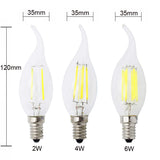 LED Candle Bulb C35 Light 2W/4W/6W 110V/220V Warm/Cool White Retro Filament Lamp For Chandelier Lighting 360 Degree