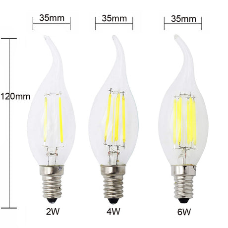 LED Candle Bulb C35 Light 2W/4W/6W 110V/220V Warm/Cool White Retro Filament Lamp For Chandelier Lighting 360 Degree
