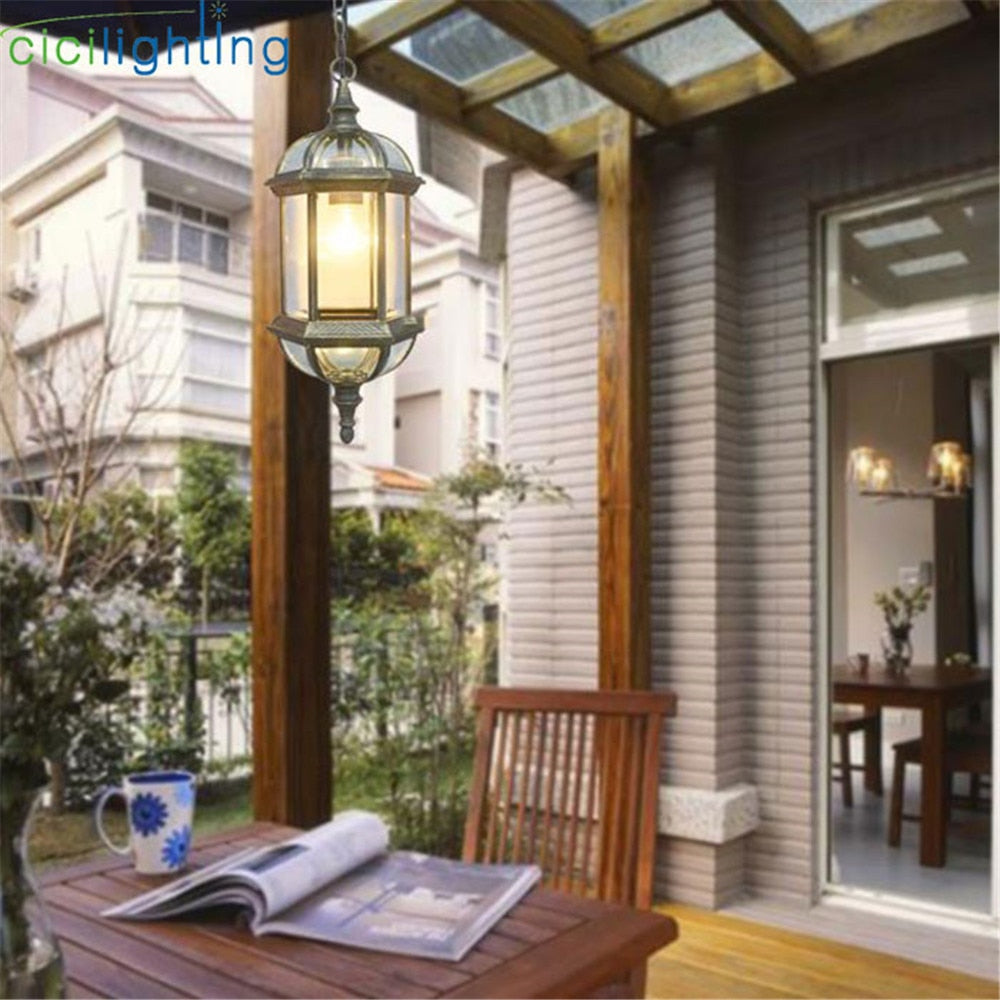 Outdoor Light balcony Retro lamp pastoral glass shade Pendant lamps outdoor pastoral lighting corridor dining Pendant Lights