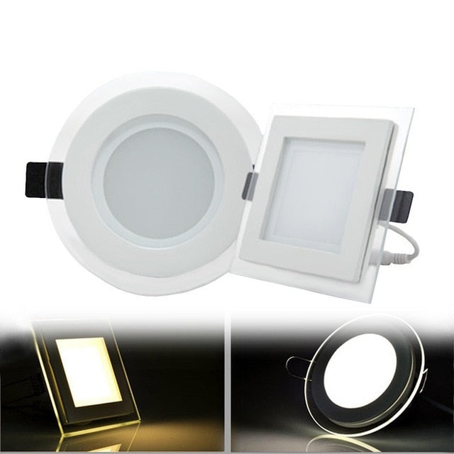 LED Downlight 6W 9W 12W 18W Round/Square Glass Recessed LED Panel Light Spot Ceiling Down Light Warm/Natural/Cold White + Driver