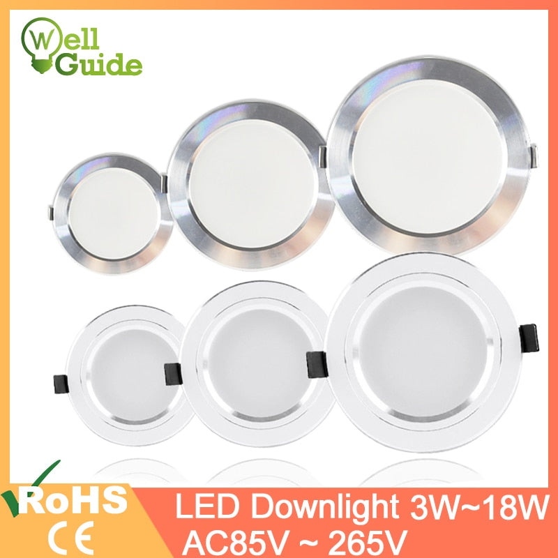 LED Downlight led spot 3W 5W 9W 15W 18W Silver White Ultra Thin Downlight AC110V 220V Led Bulb Bedroom Indoor LED Spot Lighting