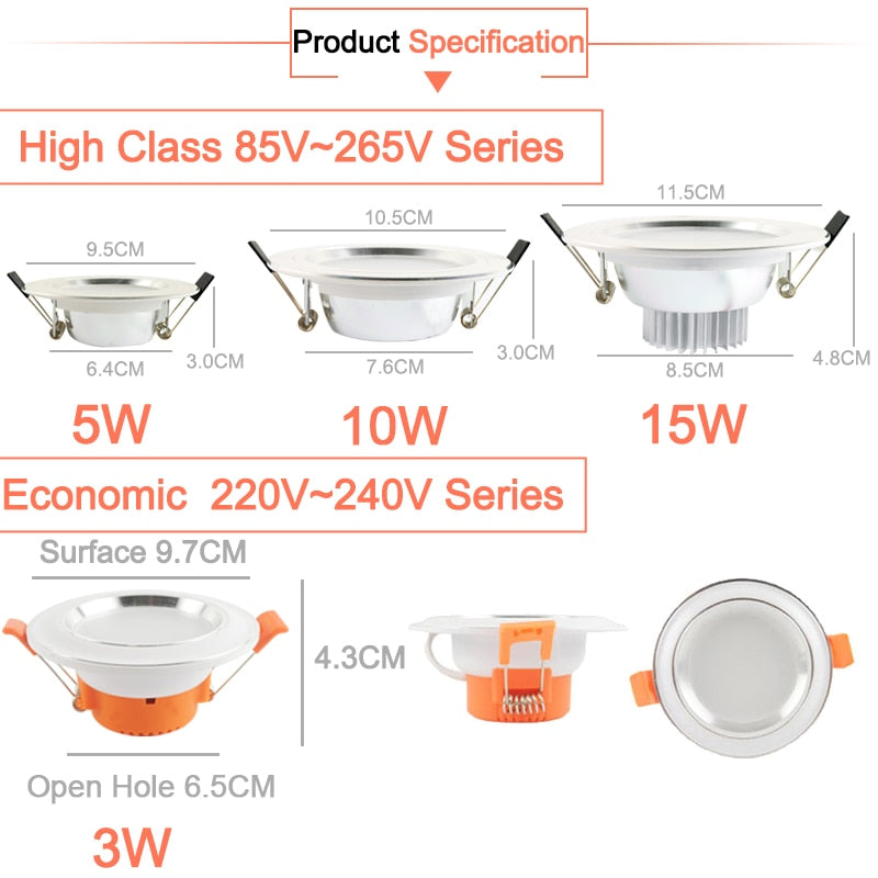 LED Downlight led spot 3W 5W 9W 15W 18W Silver White Ultra Thin Downlight AC110V 220V Led Bulb Bedroom Indoor LED Spot Lighting