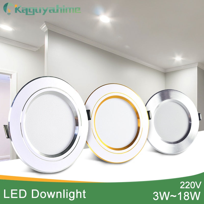 Kaguyahime LED Downlight Gold/Silver/White Ultra Thin Aluminum 3W 5W 9W 12W 15W 18W Down Light 220V Round Recessed Spot Lighting