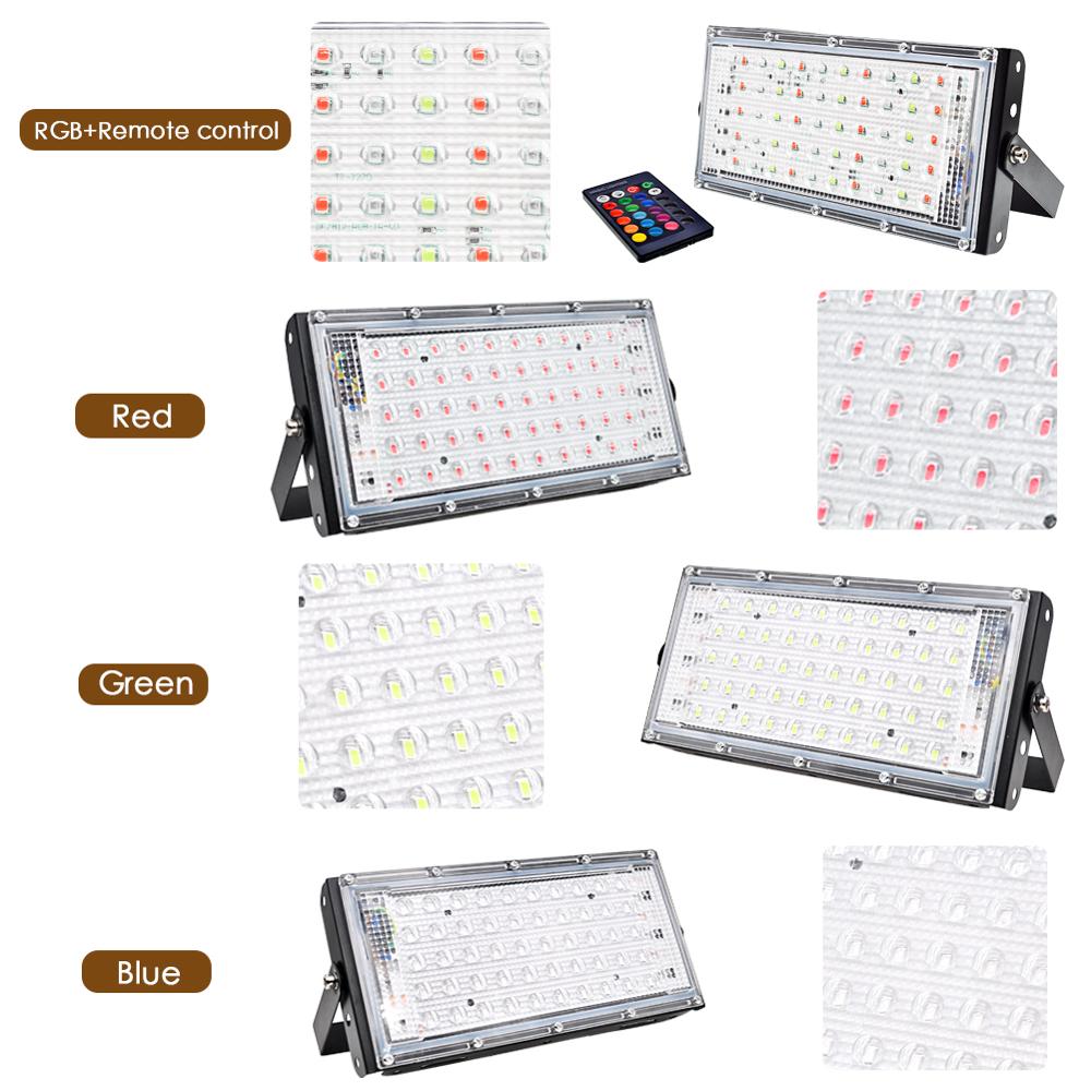 LED Floodlight Outdoor Spotlight 10W 50W Wall Washer Lamp Reflector IP65 Waterproof Lighting Garden RGB Flood Light AC 220V 240V