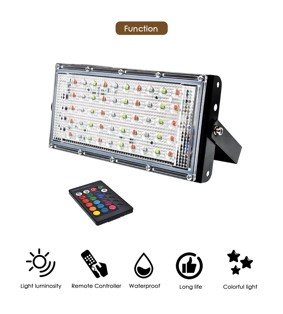 LED Floodlight Outdoor Spotlight 10W 50W Wall Washer Lamp Reflector IP65 Waterproof Lighting Garden RGB Flood Light AC 220V 240V