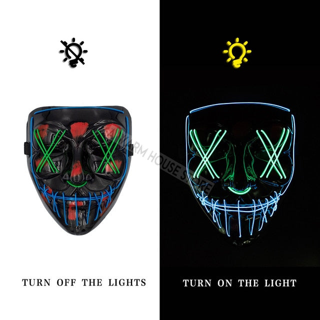 Halloween Mask LED Maske Light Up Party Masks Neon Maska Cosplay Mascara Horror Mascarillas Glow In Dark Masque V for Vendetta