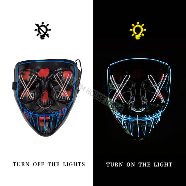 Halloween Mask LED Maske Light Up Party Masks Neon Maska Cosplay Mascara Horror Mascarillas Glow In Dark Masque V for Vendetta