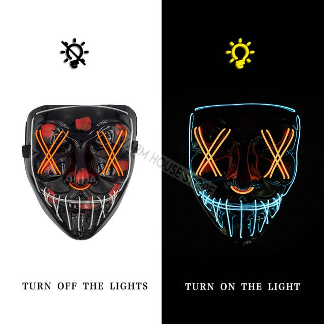 Halloween Mask LED Maske Light Up Party Masks Neon Maska Cosplay Mascara Horror Mascarillas Glow In Dark Masque V for Vendetta