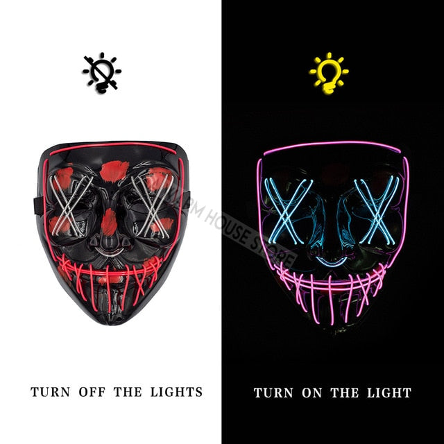 Halloween Mask LED Maske Light Up Party Masks Neon Maska Cosplay Mascara Horror Mascarillas Glow In Dark Masque V for Vendetta