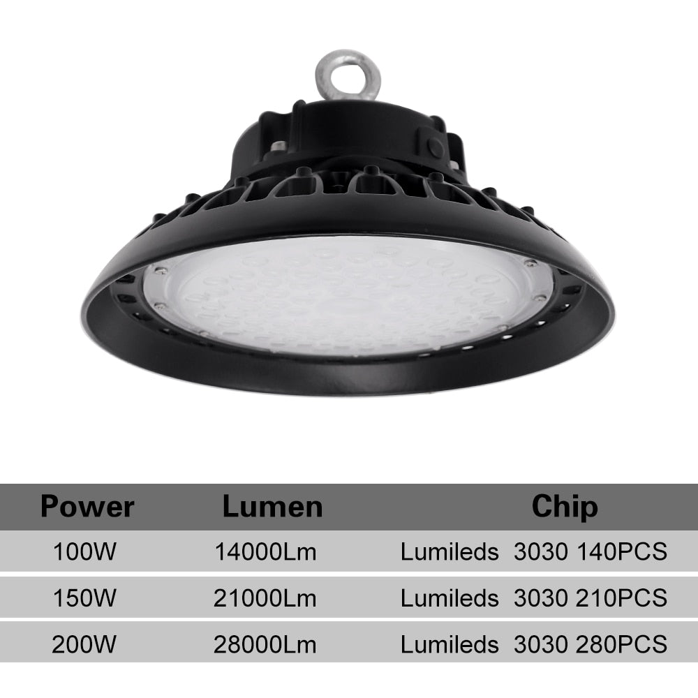 UFO LED High Bay Lighting Industrial Spotlight 100W 150W 200W Ultra-thin Waterproof Commercial Workshop Lighting
