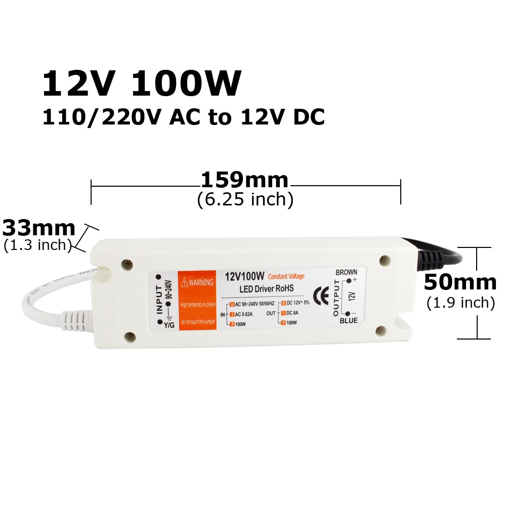 Power Supply 12V LED Driver 18W 28W 48W 72W 100W AC 110V 220V to 12V DC Lighting Transformer Adapter for LED Strip CCTV