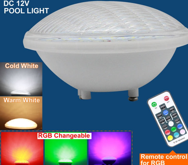 Ip68 Led Swimming Pool Light Par56 Led Waterproof Underwater Light 24W 36W RGB +Remote Controller Pond Lights AC DC 12V Piscina