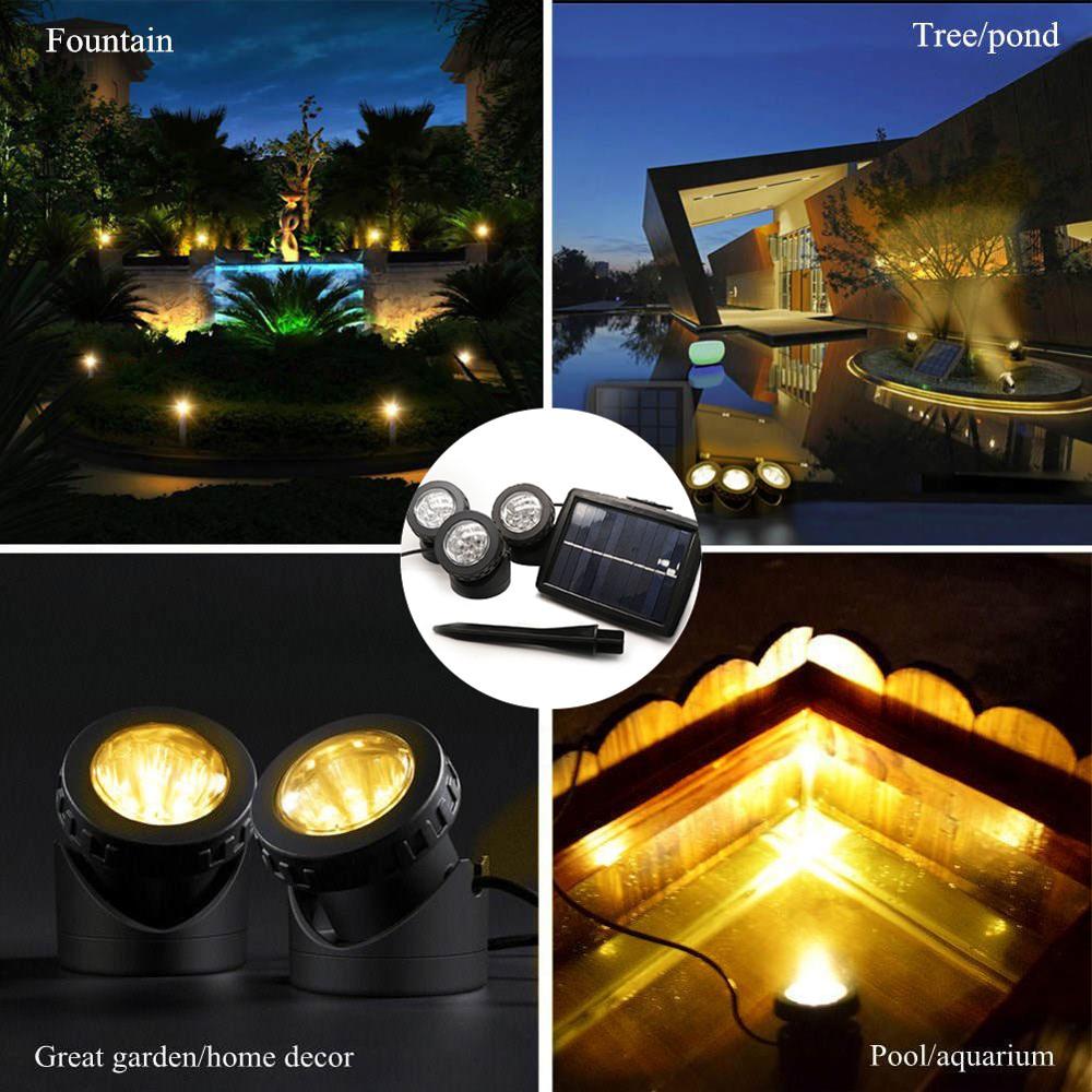 Solar Led Underwater Lights Pond Light Landscape Spotlight IP68 Waterproof Submarine Projector Light for Pond Garden Lawn