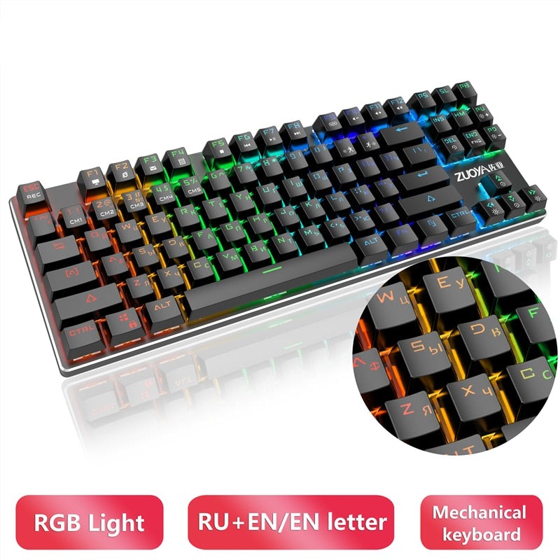 Gaming Mechanical Keyboard Blue Red Switch 87key Anti-ghosting RGB/Mix Backlit LED USB RU/US Wired Keyboard For Gamer PC Laptop