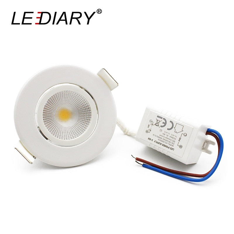 LEDIARY Round LED Recessed COB Downlights White Aluminum Spot Lamp Real 3W 100V-240V Angle Adjustable 55mm 2 Inch Cut Hole Size