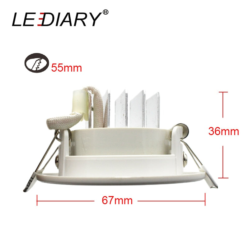 LEDIARY Round LED Recessed COB Downlights White Aluminum Spot Lamp Real 3W 100V-240V Angle Adjustable 55mm 2 Inch Cut Hole Size