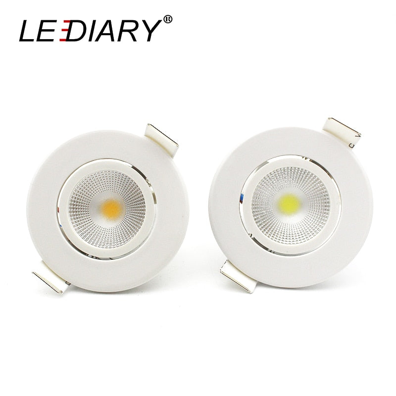 LEDIARY Round LED Recessed COB Downlights White Aluminum Spot Lamp Real 3W 100V-240V Angle Adjustable 55mm 2 Inch Cut Hole Size