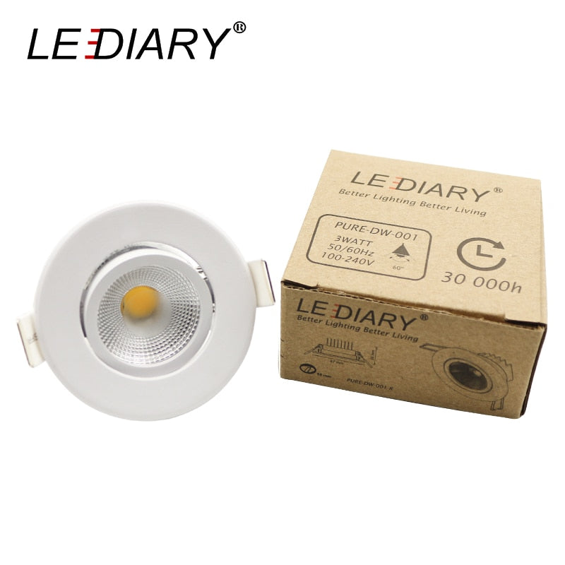 LEDIARY Round LED Recessed COB Downlights White Aluminum Spot Lamp Real 3W 100V-240V Angle Adjustable 55mm 2 Inch Cut Hole Size