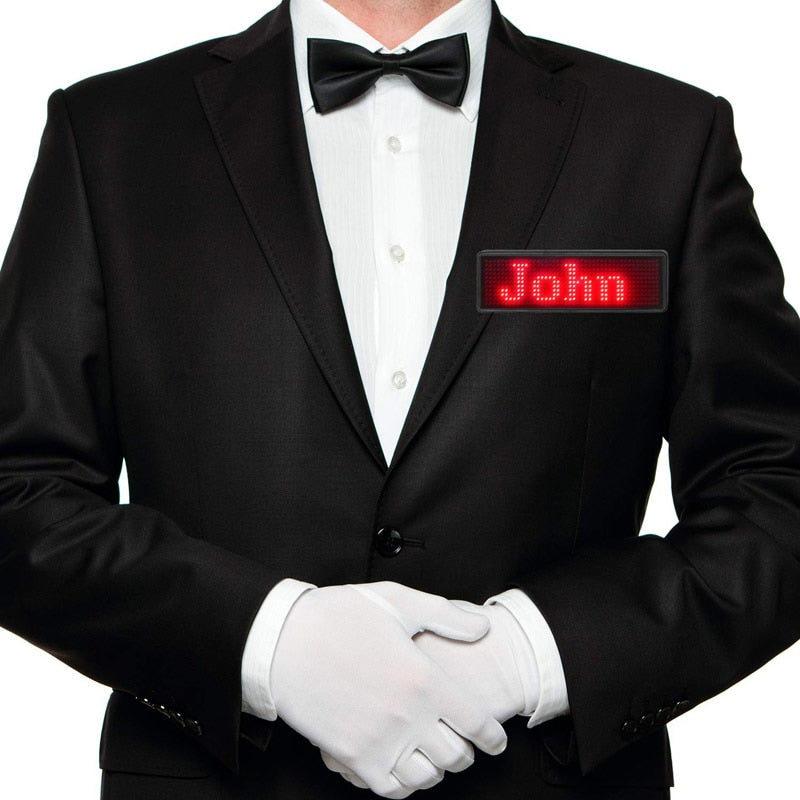 Wireless Bluetooth Advertising LED Name Badge Tag Digital Scrolling Message Display Sign Board -Blue