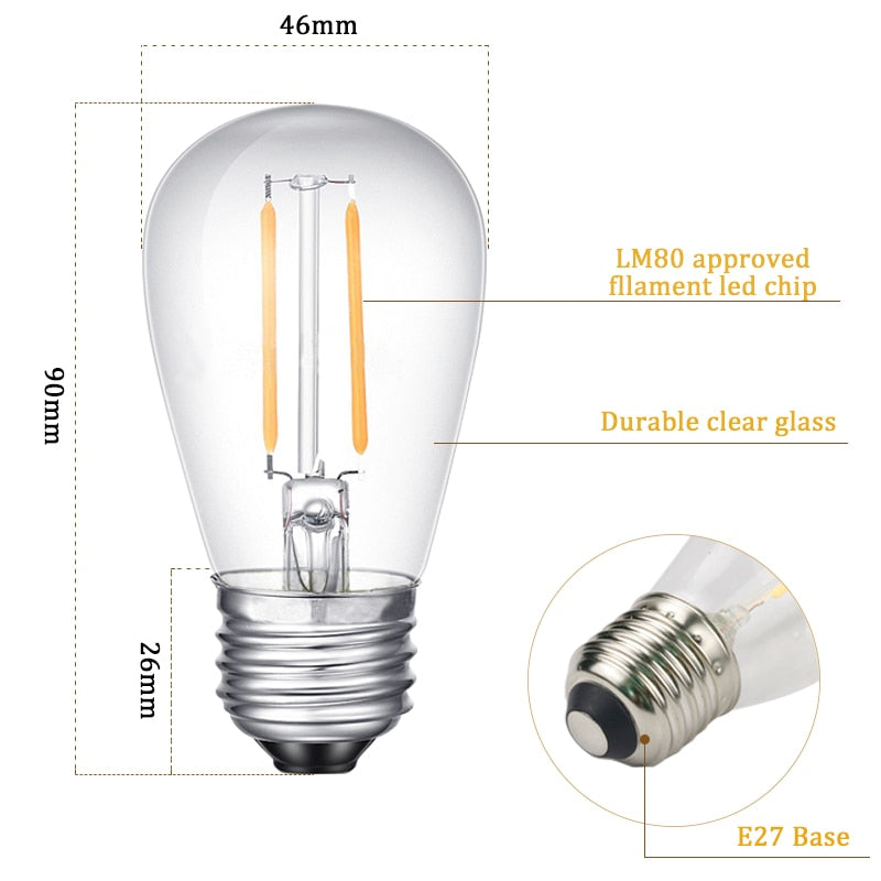 E27 LED Filament Bulb Light Retro Edison Transparent Housing Lamp 2W 110V/220V S14 led String replacement bulb home holiday deco