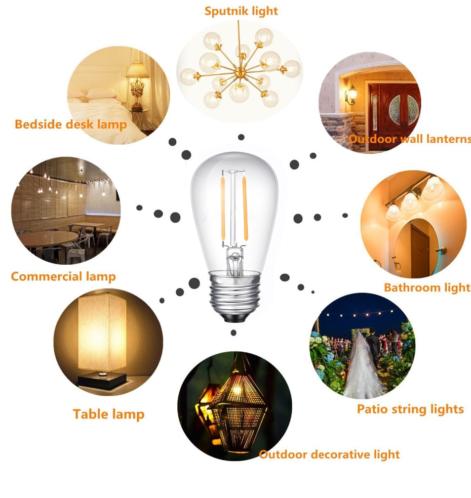 E27 LED Filament Bulb Light Retro Edison Transparent Housing Lamp 2W 110V/220V S14 led String replacement bulb home holiday deco