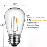 10Pcs S14 2W 4W LED Edison Light Bulbs E27 Waterproof Vintage LED Filament Bulb for Outdoor Commercial String Light Replacement