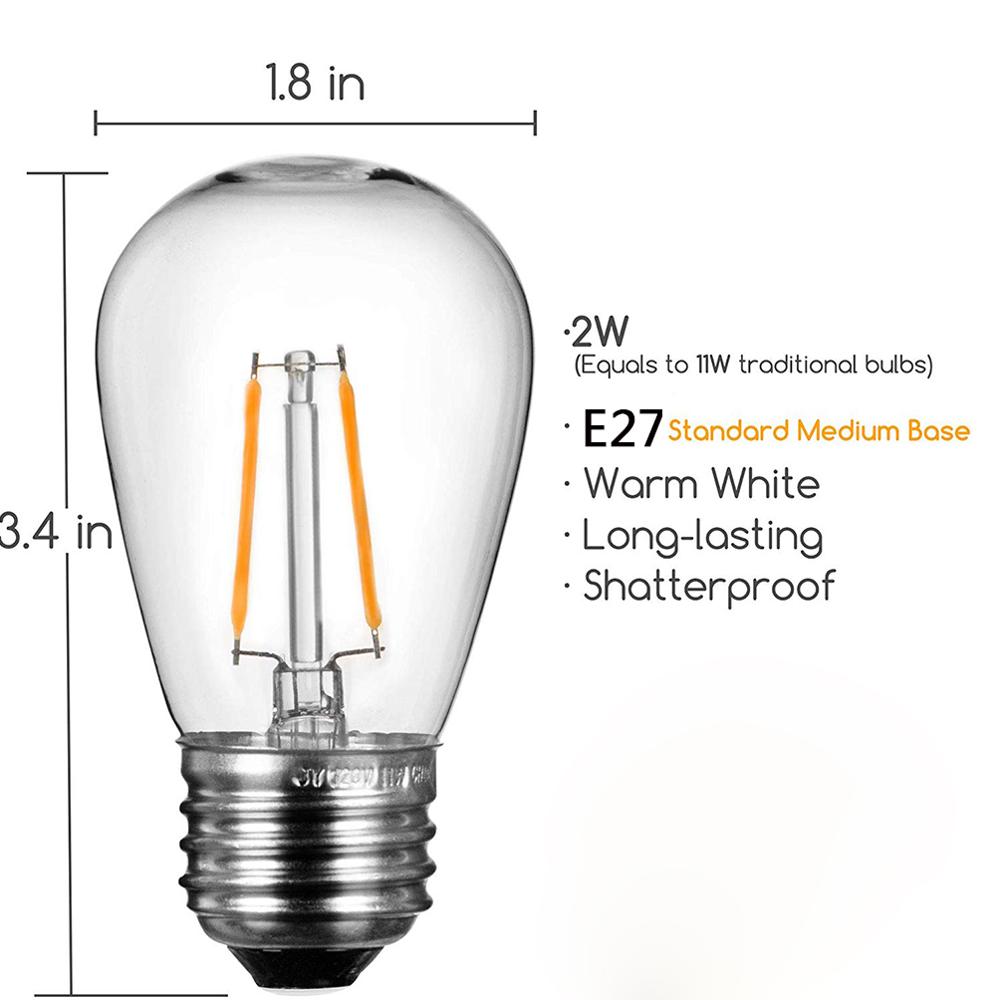 10Pcs S14 2W 4W LED Edison Light Bulbs E27 Waterproof Vintage LED Filament Bulb for Outdoor Commercial String Light Replacement