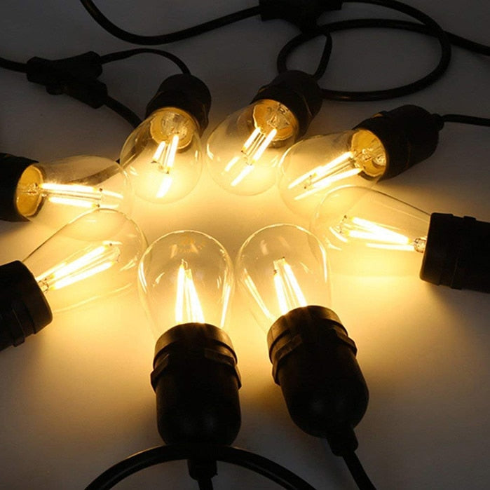10Pcs S14 2W 4W LED Edison Light Bulbs E27 Waterproof Vintage LED Filament Bulb for Outdoor Commercial String Light Replacement