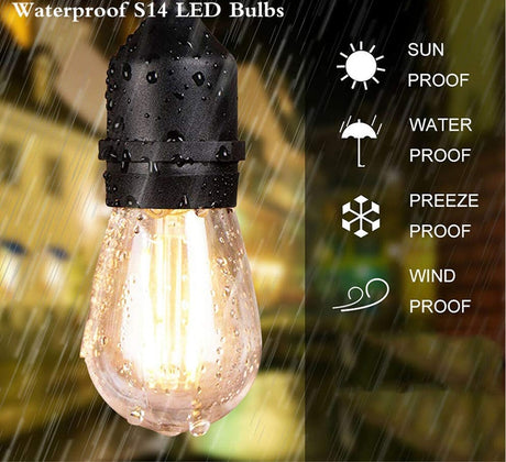 10Pcs S14 2W 4W LED Edison Light Bulbs E27 Waterproof Vintage LED Filament Bulb for Outdoor Commercial String Light Replacement