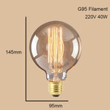 ST64 G95 G80 T30 Edison Incandescent Bulb Dimming 40W 220V E27 Vintage Light Retro Pendant Lamp Filament Spiral Industrial Decor
