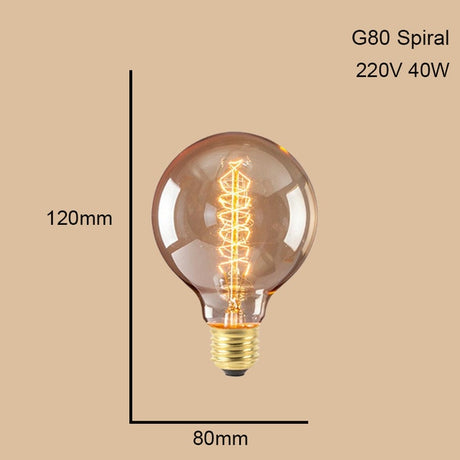 ST64 G95 G80 T30 Edison Incandescent Bulb Dimming 40W 220V E27 Vintage Light Retro Pendant Lamp Filament Spiral Industrial Decor